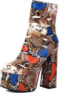 Женские ботильоны UP2STEP с ярким принтом зминой кожи, на платформе, с массивным каблуком, круглым носком и боковой молнией, Yellow