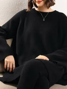 Женский вязаный топ свободного кроя с боковым разрезом Doux Belle, цвет Black