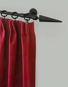 Карниз для штор GARESA "РУСТИКА", 1 направляющая, желаемая длина, комплект для штор в стиле рустик, выдвижной, с кольцами, концевая кнопка-копье 240 см, Ø16мм, черный