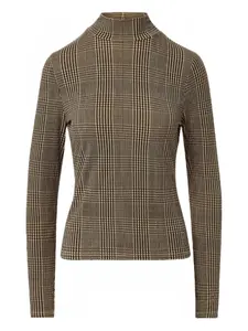 Клетчатый топ Nate с высоким воротником Veronica Beard, коричневый