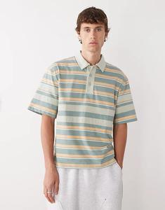 Рубашка-поло Reclaimed Vintage с короткими рукавами в зелено-оранжевую полоску