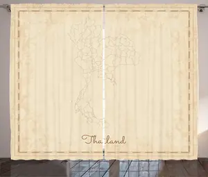 Винтажная картографическая штора ABAKUHAUS в деревенском стиле, карта Таиланда в рамке, универсальные ленточные шторы для гостиной с петлями и крючками, 280 x 225 см, цвет шампанского Abakuhaus