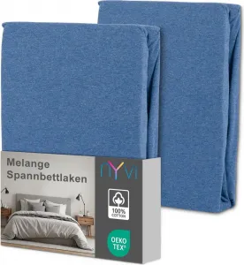 Простыня на резинке DreamScience Melange 140x200 - 160x200 см, цвет "джинсовый синий", 2 шт., для матрасов высотой до 22 см - 100% хлопок, винтажный лен, не требует глажки, не садится NYVI