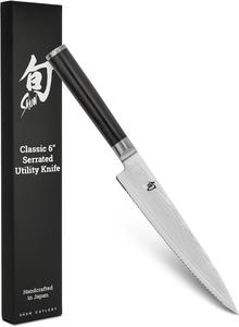 Kai Shun Classic, японский универсальный нож, 15 см, клинок с волнообразной заточкой, дамаск 32 слоя, сердцевина VG MAX, твердость 61 (±1) HRC, рукоять из паккавуда