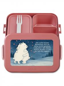 Mr. & Mrs. Panda Ланчбокс с изображением полярного медведя, обнимающего своего хозяина, и надписью, пастельно-красный цвет