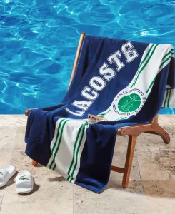 Хлопковое пляжное полотенце с одним значком, 91 x 183 см Lacoste, темно-синий
