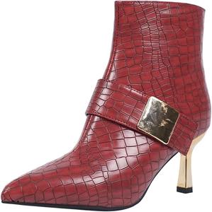 Женская мода: ботильоны с острым носком на высоком каблуке 8 см под кожу змеи с молнией ZJWBB, Claret