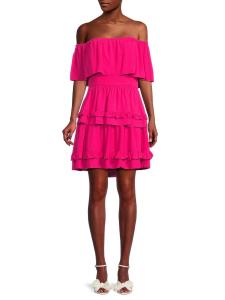 Многоярусное мини-платье-клеш BCBGMAXAZRIA, цвет Peacock