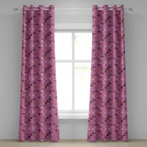 Шторы на люверсах ABAKUHAUS с абстрактным рисунком, сердечками, цифрами внутри кругов, графическим изображением ко Дню святого Валентина, декоративные двухпанельные шторы, 280 см x 225 см, цвет: фуксия, лосось, красный Abakuhaus