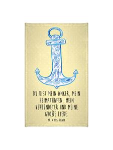 Mr. & Mrs. Panda Синее полотенце с якорем и надписью пастельно-желтого цвета