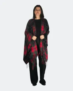 Вязаное пончо с эффектом фетра и бахромой Kbas, красный