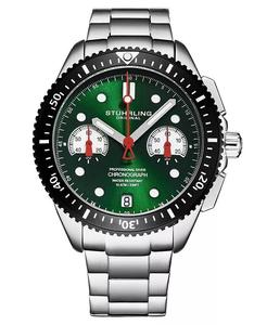 Мужские часы Monaco, серебристая нержавеющая сталь, зеленый циферблат, круглые часы 47 мм Stuhrling