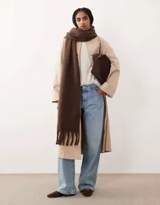 Коричневый объемный пушистый шарф JJXX