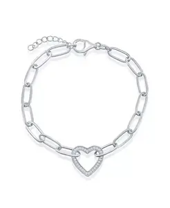 Браслет в форме сердца-скрепки из стерлингового серебра или позолоченного серебра с фианитами Simona, silver