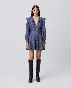 Короткое платье из принтованного шелка Claudie Pierlot, темно-синий