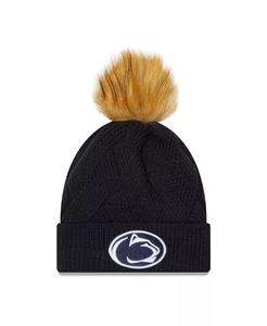 Женская темно-синяя вязаная шапка Penn State Nittany Lions Snowy с манжетами и помпоном New Era, синий