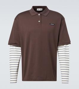 Многослойная полосатая хлопковая рубашка-поло Miu Miu, Cacao+Blu+Talco