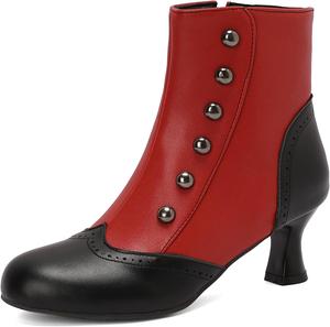 Ретро женские ботильоны с круглым носком, средней высоты каблуком и закрытой пяткой Renessmi, Red