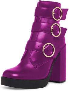 Женские ботильоны YDN на толстом высоком каблуке, круглый носок, боковая молния, пряжка, ремешки, стильные ботинки для вечеринок в стиле панк, размеры 4-15 US, Purple