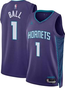 Мужская футболка Jordan Charlotte Hornets LaMelo Ball #1 фиолетового цвета Dri-FIT Swingman