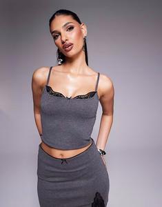 Кружевной топ-комбинезон на бретелях серого цвета Asos Design