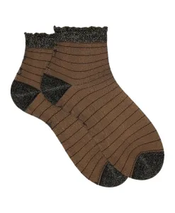 Черные ультракороткие женские носки с прозрачными вставками и горизонтальными полосками. Gallo, мультиколор