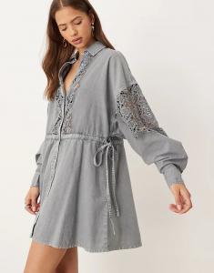 Мини-платье-рубашка с вышивкой ASOS DESIGN синего цвета