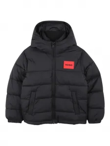 Пуховик с капюшоном HUGO KIDS, черный