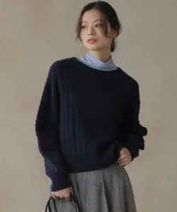 Вязаный свитер из смеси хлопка и кашемира с косами Suite L, цвет Navy [075]