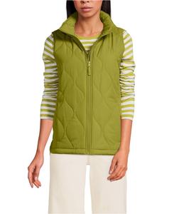 Женский высокий стеганый утепленный жилет FeatherFree Onion Lands' End, Vintage lime green
