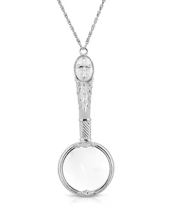 Старинное оловянное ожерелье с гравированным крестом и увеличительным стеклом, 28 дюймов 2028, pewter