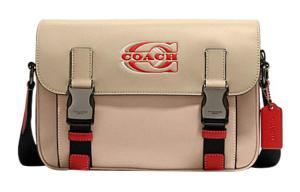 Кожаная наплечная сумка через плечо мужская бежевая COACH