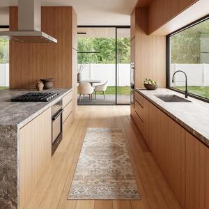 Ковер nuLOOM, 77 x 244 см, с моющейся в стиральной машине поверхностью, водонепроницаемый, непромокаемый, с противоскользящей основой и устойчивостью к пятнам для гостиной, спальни, кухни, столовой, цвет Darby Ivory