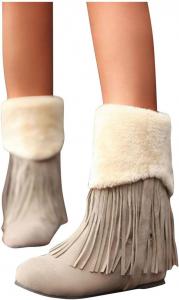 Женские зимние сапоги с меховой подкладкой Bcshiye, мокасины с бахромой, теплые, противоскользящие, короткие ботинки на плоской подошве из замши