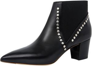 Женские ботильоны FOWT с заостренным носком, на щиколотку, с массивным каблуком, заклепки, эластичные по голенищу, модные, размеры 4-16 США, Black