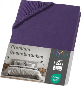 Простыня на резинке DreamScience Premium 180-200 x 220 см, цвет баклажан, для кроватей с пружинным блоком шириной до 32 см - простыня на резинке Comfort, плотностью 190 г/м², без усадки, без складок, с резинкой NYVI