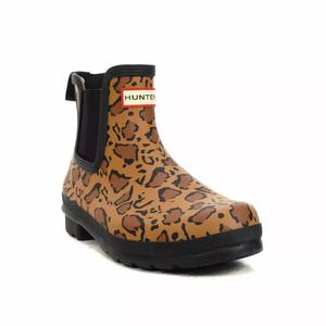 Женские дождевые сапоги Original Chelsea Leopard в цвете насыщенный загар/седло/черный Hunter