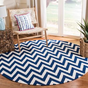 Ковер SAFAVIEH, 183 x 183 см, Dhurries Collection - Dark Blue & Ivory, ручное плоское плетение из шерсти, идеально для помещений с высокой проходимостью в гостиной, спальне (DHU557K)