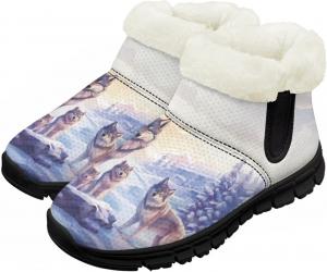 Мальчик Девочка Снежные Ботинки Короткие Зимние Теплые Ботиночки Нескользящие Легкие Уличные Ботинки для Холодной Погоды Chririnla, Wolf