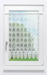 Штора для кафе, кружево Плауэн - цветочный медальон (Ш x В) 40 см * 90 см, белая Plauener Spitze