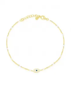 Браслет от сглаза из желтого золота с фианитами и искусственным жемчугом Etoielle, yellow