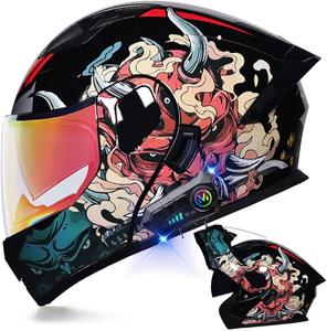 Шлем мотоциклетный AAREG Bluetooth Helmets с принтом, черный