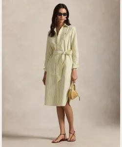 Платье-рубашка из хлопка в полоску с поясом, в стиле Оксфорд