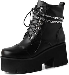 Женские готические панк-бутсы Shinelly на платформе с массивным каблуком, ботильоны на шнуровке с круглым носком, с заклепками, байкерские, с ремешками, цепочкой и молнией, 2Chainblack