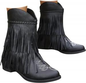 Женские ковбойские сапоги до щиколотки, женские сапоги с очень широкой голенью, мягкие замшевые западные сапоги с низким массивным каблуком, средние сапоги с молнией Generic, Black