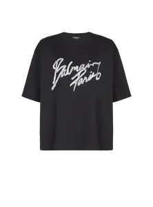 Прямоугольная футболка с принтом Balmain Paris Brush, белый/черный