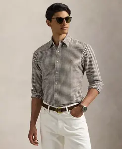 Мужская рубашка Оксфорд классического кроя в клетку Gingham Polo Ralph Lauren, коричневый