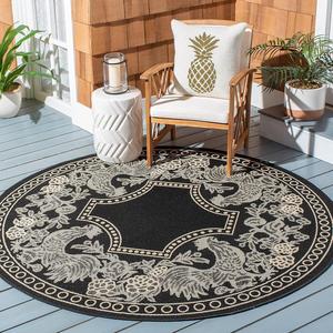 Ковер SAFAVIEH, 161 x 161 см, Courtyard Collection Round Black / Sand CY3305 для помещений и улицы, водонепроницаемый, легко чистится, для патио, заднего двора, прихожей