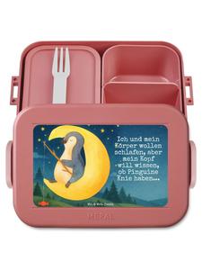 Mr. & Mrs. Panda Ланчбокс с изображением пингвина и луны, надписью, пастельно-красного цвета