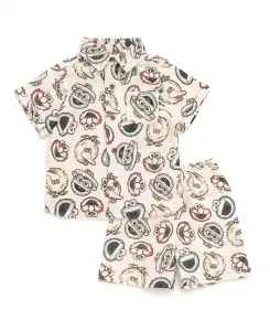 Детские хлопковые марлевые комбинезоны для мальчиков Toddler Boys Cotton Gauze Matching Family Short Overalls Sesame Street, коричневый/бежевый